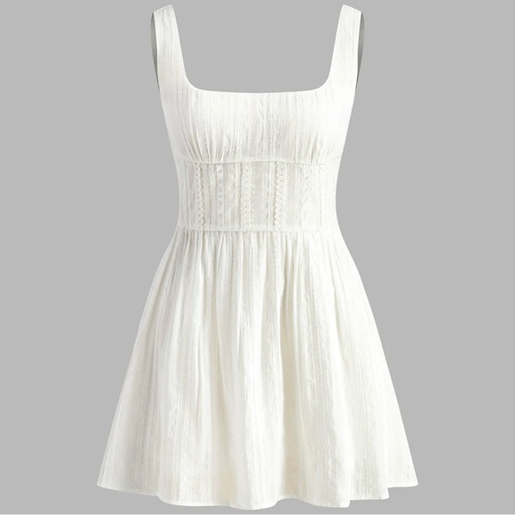 Commense White Square Neck Mini Dress Medium NWT Cotton Blend Lined Spring - Picture 8 of 11